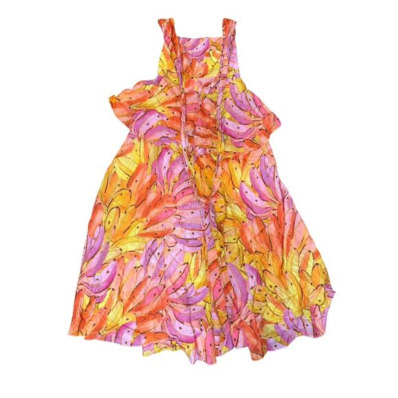 FARM Rio Ombre Bananas Cross‑Back Midi Dress Small Tropical Resort Pink Yellow - Picture 9 of 12